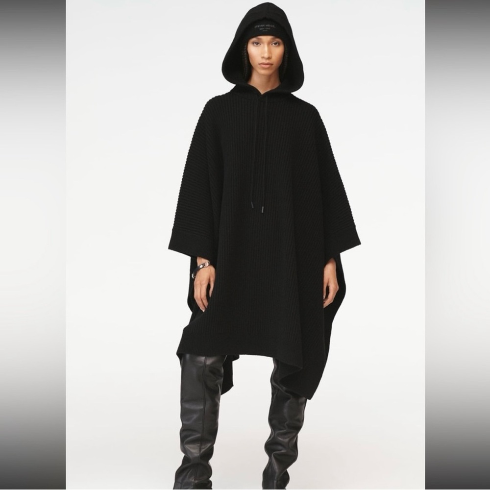 New Zara $259 Steven Meisel 100% Wool Oversized Black Hooded Poncho 5755/310